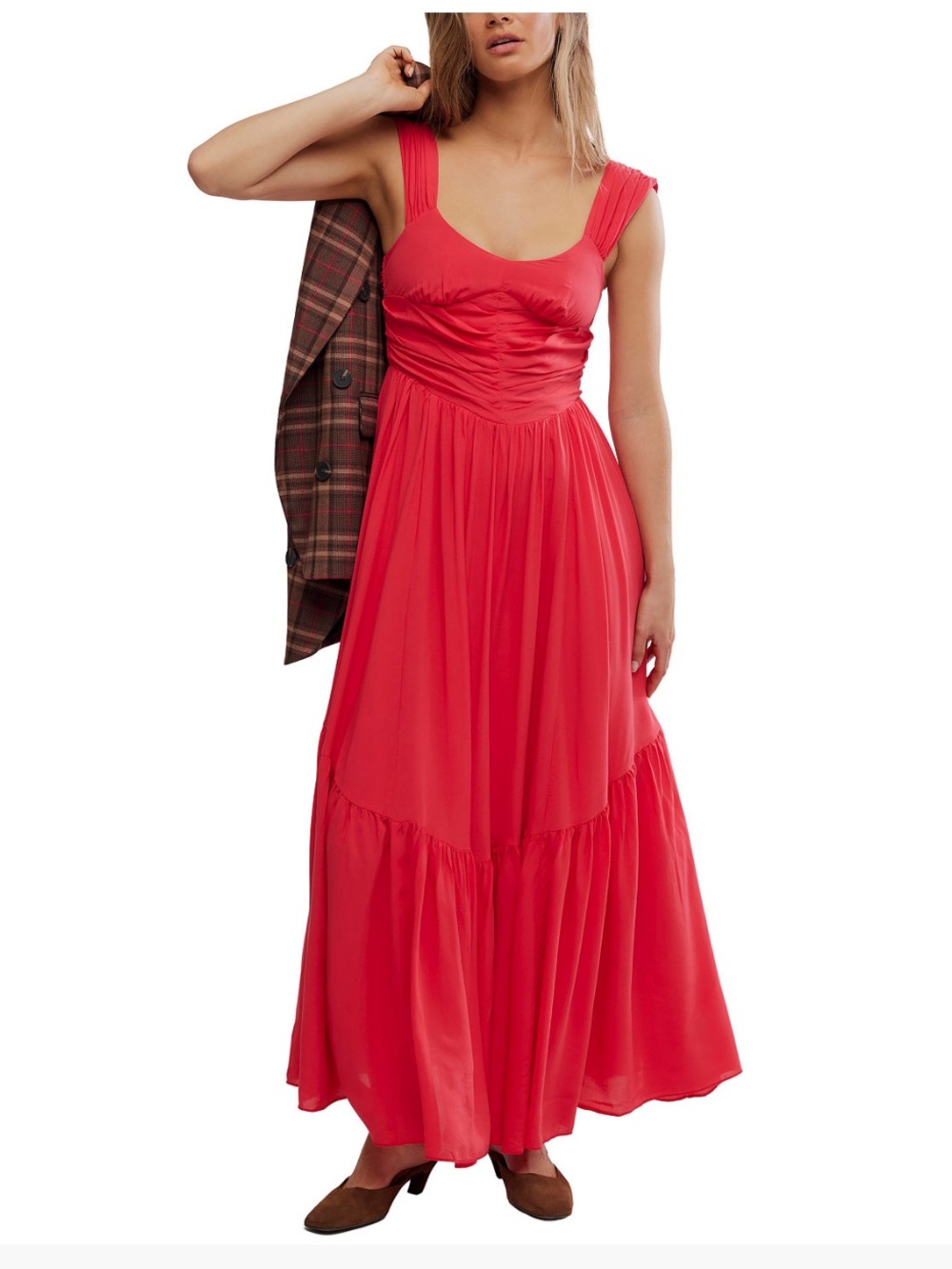 NWT! Free People Sasha Sweetheart Maxi Dress in Coral Red, small